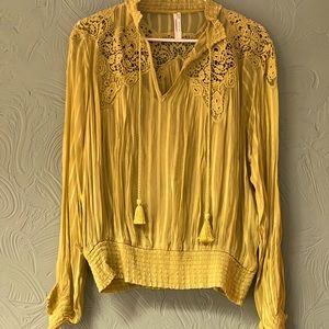 Yellow long sleeve embroidered blouse. Brand: Anthropologie size: Large